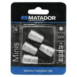 Matador Steckschlüsseleinsatz-Set Innen-TORX, 1 X Steckschlüsseleinsatz TX20, 1 X Steckschlüsseleinsatz TX25, 1 X Steckschlüsseleinsatz TX30, 1 X Steckschlüsseleinsatz TX40