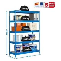Simonrack Bricoforte Metall-Schwerlastregal L X B X H: 60 X 100 X 200 Cm, Traglast: 300 Kg/Boden, Anzahl Böden: 5, Blau, Material Boden: Metall -Heimwerkzeuge erkäufe 2024 12 4102