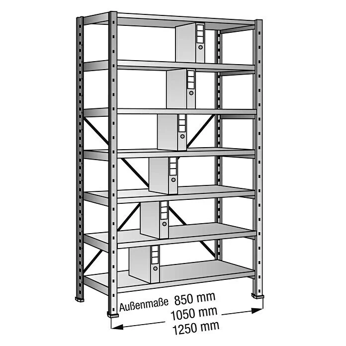 Scholz Aktenregal Grundelement Länge: 1.250 Mm, Breite: 300 Mm, Höhe: 2.280 Mm, Traglast: 60 Kg/Boden, Anzahl Böden: 7 Stk. 4 Scholz Aktenregal Grundelement Länge: 1.250 Mm, Breite: 300 Mm, Höhe: 2.280 Mm, Traglast: 60 Kg/Boden, Anzahl Böden: 7 Stk. – Bild 2