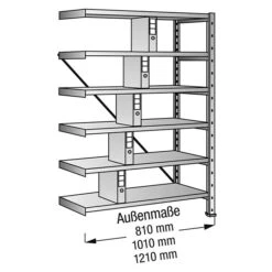 Scholz Aktenregal Anbauelement Länge: 810 Mm, Breite: 300 Mm, Höhe: 1.920 Mm, Traglast: 80 Kg/Boden, Anzahl Böden: 6 Stk.