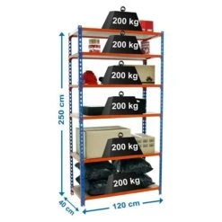 Simonrack Maderclick Metallregal Mega Plus L X B X H: 40 X 120 X 250 Cm, Traglast: 150 Kg/Boden, Anzahl Böden: 6 Stk., Stecken, Blau/Orange -Heimwerkzeuge erkäufe 2024 12 4314