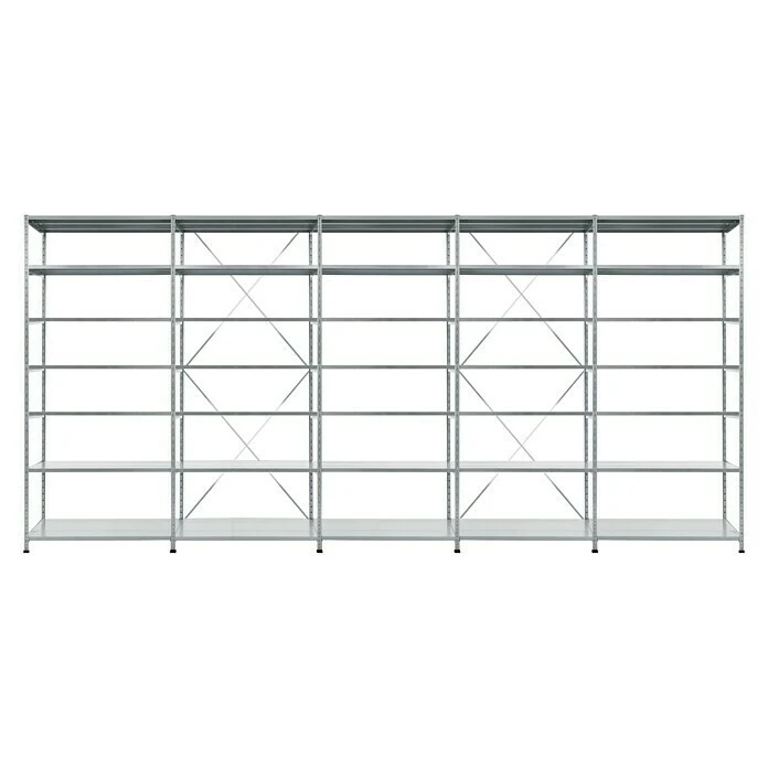 Scholz Metall-Lagerregal SE Länge: 500 Mm, Breite: 5.090 Mm, Höhe: 3.000 Mm, Traglast: 170 Kg/Boden, Anzahl Böden: 7 Stk. 3 Scholz Metall-Lagerregal SE Länge: 500 Mm, Breite: 5.090 Mm, Höhe: 3.000 Mm, Traglast: 170 Kg/Boden, Anzahl Böden: 7 Stk.