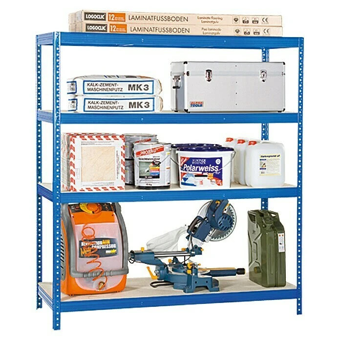 Regalux Metall-Schwerlastregal XXL L X B X H: 60 X 160 X 185 Cm, Traglast: 350 Kg/Boden, Anzahl Böden: 4 Stk., Stecken, Blau 7 Regalux Metall-Schwerlastregal XXL L X B X H: 60 X 160 X 185 Cm, Traglast: 350 Kg/Boden, Anzahl Böden: 4 Stk., Stecken, Blau – Bild 5