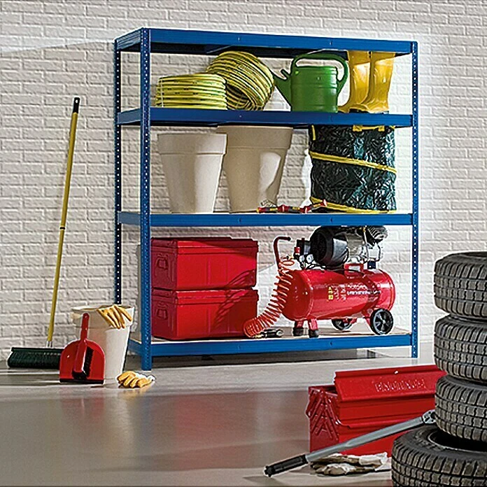 Regalux Metall-Schwerlastregal XXL L X B X H: 60 X 160 X 185 Cm, Traglast: 350 Kg/Boden, Anzahl Böden: 4 Stk., Stecken, Blau 8 Regalux Metall-Schwerlastregal XXL L X B X H: 60 X 160 X 185 Cm, Traglast: 350 Kg/Boden, Anzahl Böden: 4 Stk., Stecken, Blau – Bild 6