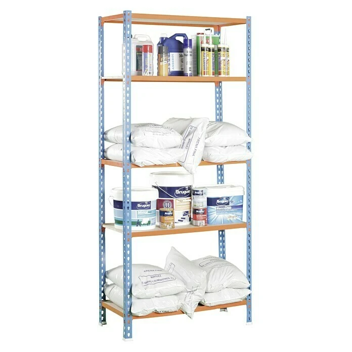 Simonrack Maderclick Metallregal Mini L X B X H: 40 X 80 X 180 Cm, Traglast: 150 Kg/Boden, Anzahl Böden: 5 Stk., Blau/Orange 4 Simonrack Maderclick Metallregal Mini L X B X H: 40 X 80 X 180 Cm, Traglast: 150 Kg/Boden, Anzahl Böden: 5 Stk., Blau/Orange – Bild 2