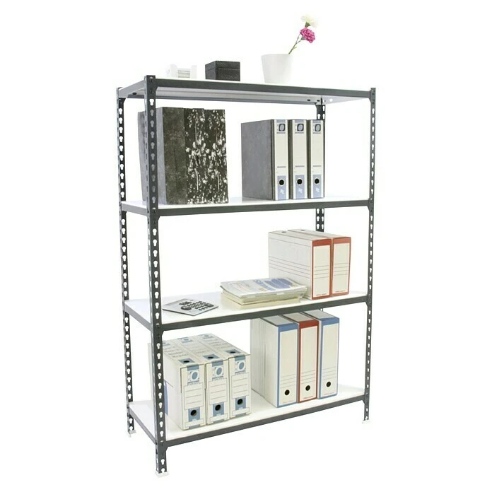 Simonrack Simonclick Metallregal Super Plus L X B X H: 30 X 110 X 150 Cm, Traglast: 180 Kg/Boden, Anzahl Böden: 4 Stk., Stecken, Anthrazit/Weiß 5 Simonrack Simonclick Metallregal Super Plus L X B X H: 30 X 110 X 150 Cm, Traglast: 180 Kg/Boden, Anzahl Böden: 4 Stk., Stecken, Anthrazit/Weiß – Bild 3