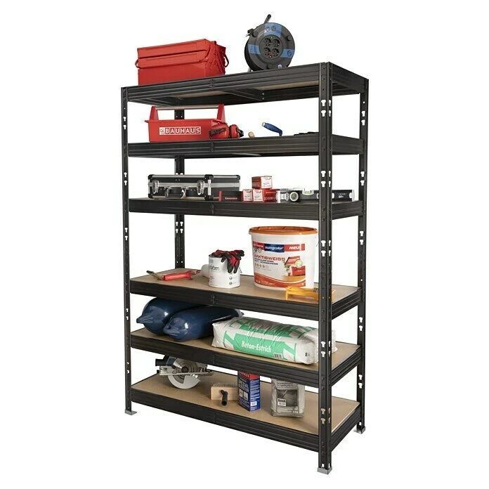 Metall-Schwerlastregal L X B X H: 50 X 120 X 180 Cm, Traglast: 300 Kg/Boden, Stecken, Schwarz 5 Metall-Schwerlastregal L X B X H: 50 X 120 X 180 Cm, Traglast: 300 Kg/Boden, Stecken, Schwarz – Bild 3