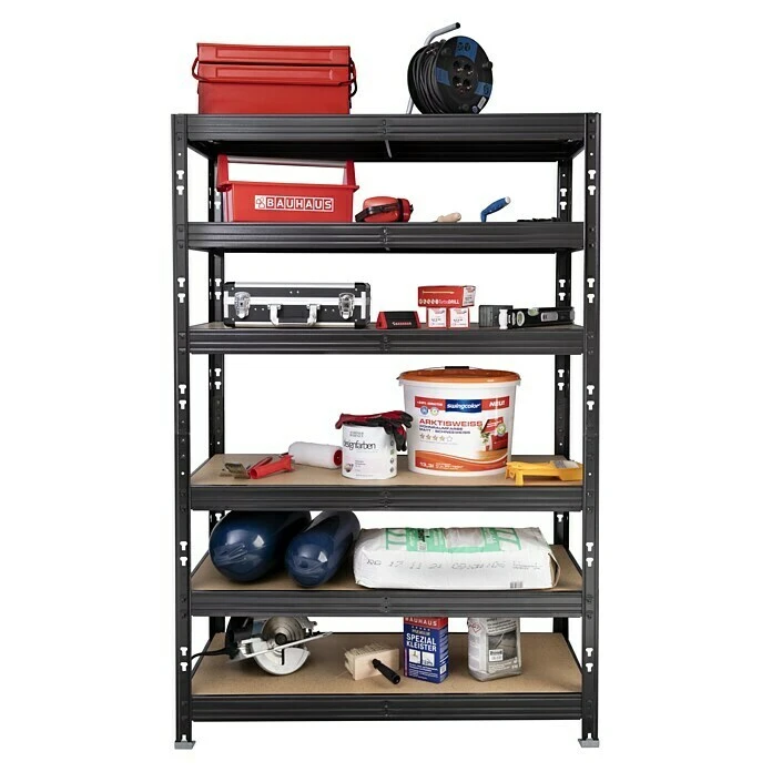 Metall-Schwerlastregal L X B X H: 50 X 120 X 180 Cm, Traglast: 300 Kg/Boden, Stecken, Schwarz 6 Metall-Schwerlastregal L X B X H: 50 X 120 X 180 Cm, Traglast: 300 Kg/Boden, Stecken, Schwarz – Bild 4