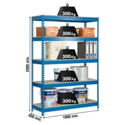 Simonrack Bricoforte Metall-Schwerlastregal L X B X H: 60 X 100 X 200 Cm, Traglast: 300 Kg/Boden, Anzahl Böden: 5, Blau, Material Boden: Holz -Heimwerkzeuge erkäufe 2024 12 4525