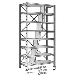 Scholz Aktenregal Grundelement Länge: 1.050 Mm, Breite: 300 Mm, Höhe: 2.640 Mm, Traglast: 80 Kg/Boden, Anzahl Böden: 8 Stk. -Heimwerkzeuge erkäufe 2024 12 4547