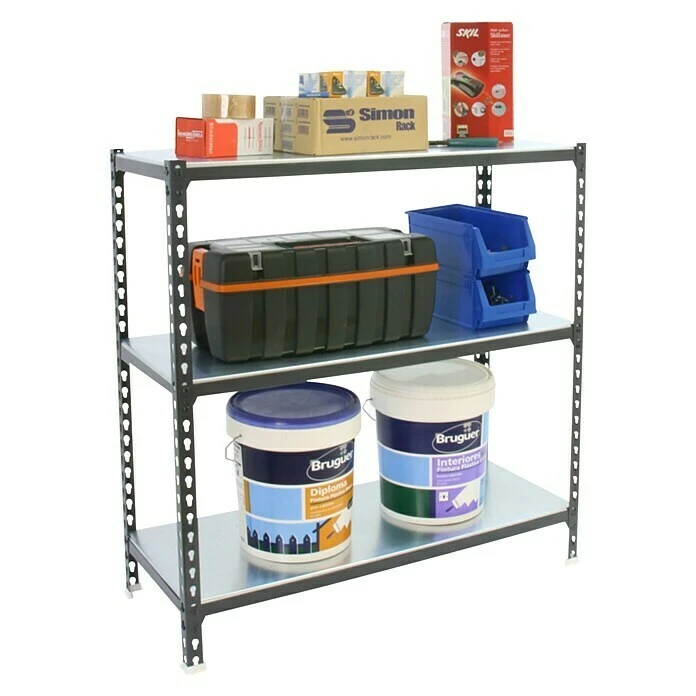 Simonrack Simonclick Metallregal Mega L X B X H: 30 X 120 X 90 Cm, Traglast: 180 Kg/Boden, Anzahl Böden: 3 Stk., Stecken, Anthrazit/Silber 5 Simonrack Simonclick Metallregal Mega L X B X H: 30 X 120 X 90 Cm, Traglast: 180 Kg/Boden, Anzahl Böden: 3 Stk., Stecken, Anthrazit/Silber – Bild 3