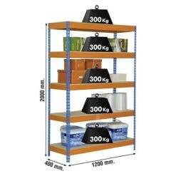Simonrack Bricoforte Metall-Schwerlastregal L X B X H: 60 X 100 X 200 Cm, Traglast: 300 Kg/Boden, Anzahl Böden: 5, Blau/Orange, Material Boden: Holz -Heimwerkzeuge erkäufe 2024 12 4673