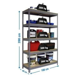 Simonrack Bricoforte Metall-Schwerlastregal L X B X H: 60 X 100 X 200 Cm, Traglast: 300 Kg/Boden, Anzahl Böden: 5, Grau, Material Boden: Holz -Heimwerkzeuge erkäufe 2024 12 4780