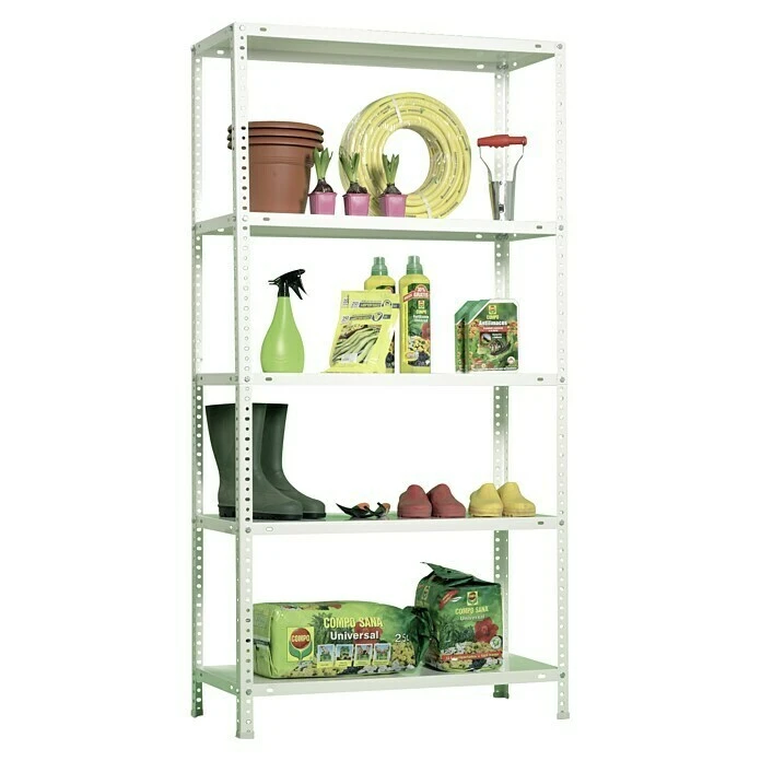 Simonrack Comfort Metallregal L X B X H: 50 X 100 X 200 Cm, Traglast: 100 Kg/Boden, Anzahl Böden: 5 Stk., Schrauben, Weiß 5 Simonrack Comfort Metallregal L X B X H: 50 X 100 X 200 Cm, Traglast: 100 Kg/Boden, Anzahl Böden: 5 Stk., Schrauben, Weiß – Bild 3