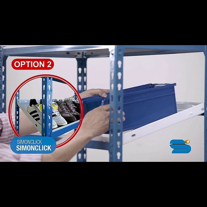 Simonrack Simonclick Metallregal L X B X H: 40 X 90 X 180 Cm, Traglast: 180 Kg/Boden, Anzahl Böden: 5 Stk., Stecken, Blau/Weiß 6 Simonrack Simonclick Metallregal L X B X H: 40 X 90 X 180 Cm, Traglast: 180 Kg/Boden, Anzahl Böden: 5 Stk., Stecken, Blau/Weiß – Bild 4
