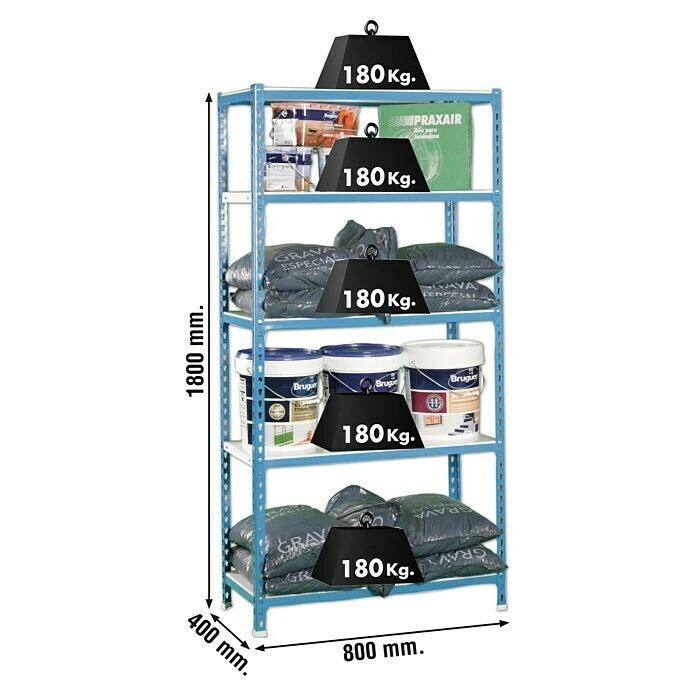 Simonrack Simonclick Metallregal Mini L X B X H: 40 X 80 X 180 Cm, Traglast: 180 Kg/Boden, Anzahl Böden: 5 Stk., Stecken, Blau/Weiß 4 Simonrack Simonclick Metallregal Mini L X B X H: 40 X 80 X 180 Cm, Traglast: 180 Kg/Boden, Anzahl Böden: 5 Stk., Stecken, Blau/Weiß – Bild 2