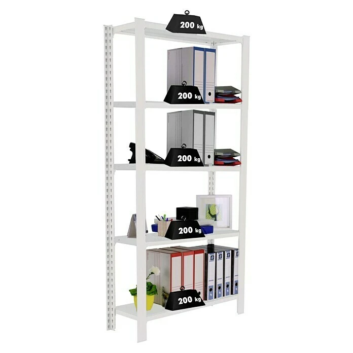 Simonrack Simonoffice Aktenregal Grundelement L X B X H: 40 X 90 X 210 Cm, Traglast: 200 Kg/Boden, Anzahl Böden: 5, Weiß 4 Simonrack Simonoffice Aktenregal Grundelement L X B X H: 40 X 90 X 210 Cm, Traglast: 200 Kg/Boden, Anzahl Böden: 5, Weiß – Bild 2