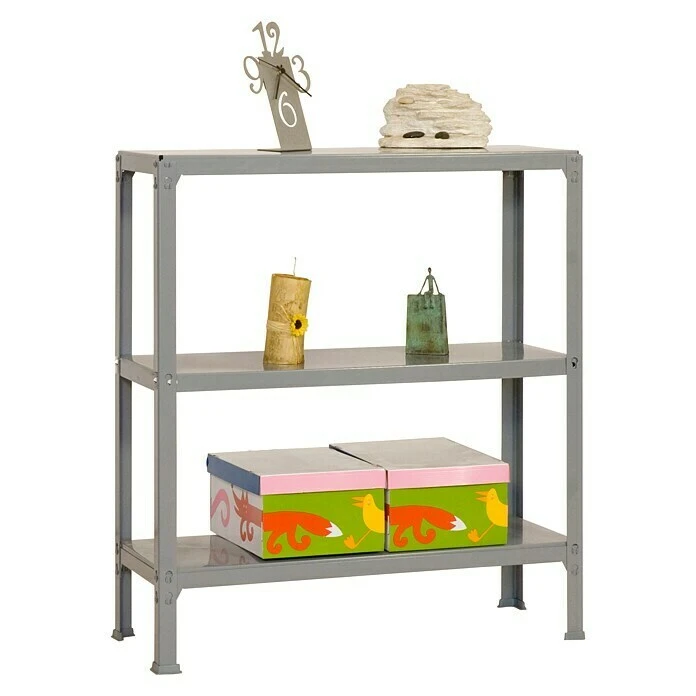 Simonrack Homeclick Metallregal Plus L X B X H: 30 X 100 X 90 Cm, Traglast: 150 Kg/Boden, Anzahl Böden: 3 Stk., Stecken, Grau 4 Simonrack Homeclick Metallregal Plus L X B X H: 30 X 100 X 90 Cm, Traglast: 150 Kg/Boden, Anzahl Böden: 3 Stk., Stecken, Grau – Bild 2