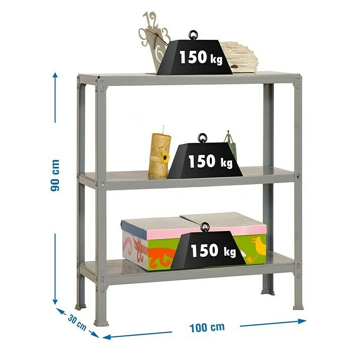 Simonrack Homeclick Metallregal Plus L X B X H: 30 X 100 X 90 Cm, Traglast: 150 Kg/Boden, Anzahl Böden: 3 Stk., Stecken, Grau 5 Simonrack Homeclick Metallregal Plus L X B X H: 30 X 100 X 90 Cm, Traglast: 150 Kg/Boden, Anzahl Böden: 3 Stk., Stecken, Grau – Bild 3