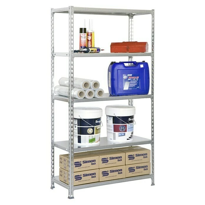 Simonrack Simonclick Metallregal Plus L X B X H: 50 X 100 X 200 Cm, Traglast: 180 Kg/Boden, Anzahl Böden: 5 Stk., Stecken, Grau 4 Simonrack Simonclick Metallregal Plus L X B X H: 50 X 100 X 200 Cm, Traglast: 180 Kg/Boden, Anzahl Böden: 5 Stk., Stecken, Grau – Bild 2
