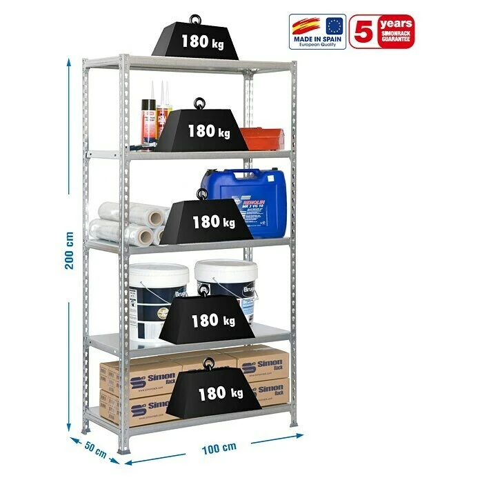 Simonrack Simonclick Metallregal Plus L X B X H: 50 X 100 X 200 Cm, Traglast: 180 Kg/Boden, Anzahl Böden: 5 Stk., Stecken, Grau 5 Simonrack Simonclick Metallregal Plus L X B X H: 50 X 100 X 200 Cm, Traglast: 180 Kg/Boden, Anzahl Böden: 5 Stk., Stecken, Grau – Bild 3