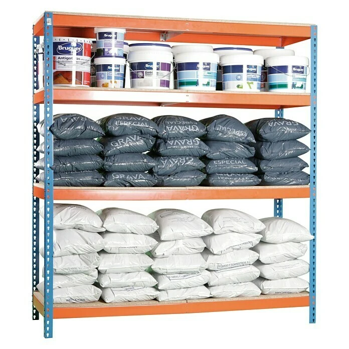 Simonrack Simonforte Metall-Schwerlastregal L X B X H: 60 X 240 X 200 Cm, Traglast: 400 Kg/Boden, Anzahl Böden: 4, Blau/Orange 4 Simonrack Simonforte Metall-Schwerlastregal L X B X H: 60 X 240 X 200 Cm, Traglast: 400 Kg/Boden, Anzahl Böden: 4, Blau/Orange – Bild 2