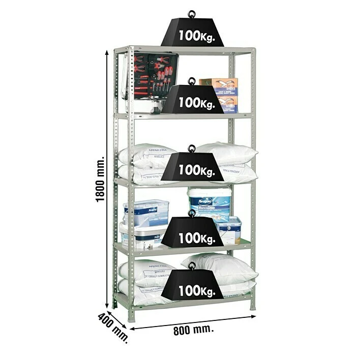 Simonrack Comfort Metallregal L X B X H: 40 X 80 X 180 Cm, Traglast: 100 Kg/Boden, Anzahl Böden: 5, Schrauben, Grau 7 Simonrack Comfort Metallregal L X B X H: 40 X 80 X 180 Cm, Traglast: 100 Kg/Boden, Anzahl Böden: 5, Schrauben, Grau – Bild 5