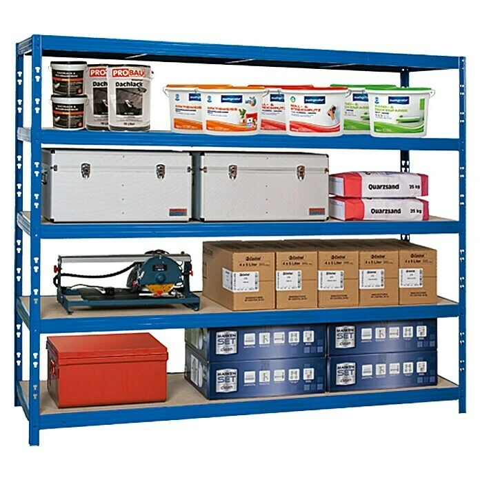 Regalux Metall-Schwerlastregal Mega L X B X H: 70 X 240 X 200 Cm, Traglast: 450 Kg/Boden, Anzahl Böden: 5 Stk., Stecken, Blau 6 Regalux Metall-Schwerlastregal Mega L X B X H: 70 X 240 X 200 Cm, Traglast: 450 Kg/Boden, Anzahl Böden: 5 Stk., Stecken, Blau – Bild 4