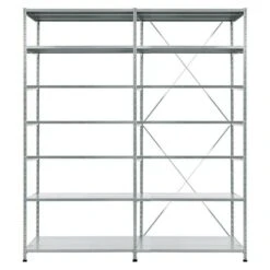 Scholz Metall-Lagerregal SE Länge: 600 Mm, Breite: 2.060 Mm, Höhe: 2.640 Mm, Traglast: 200 Kg/Boden, Anzahl Böden: 7 Stk.