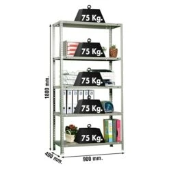 Simonrack Simonclassic Metallregal Advantage L X B X H: 40 X 90 X 180 Cm, Traglast: 75 Kg/Boden, Anzahl Böden: 5 Stk., Schrauben, Grau -Heimwerkzeuge erkäufe 2024 12 5239