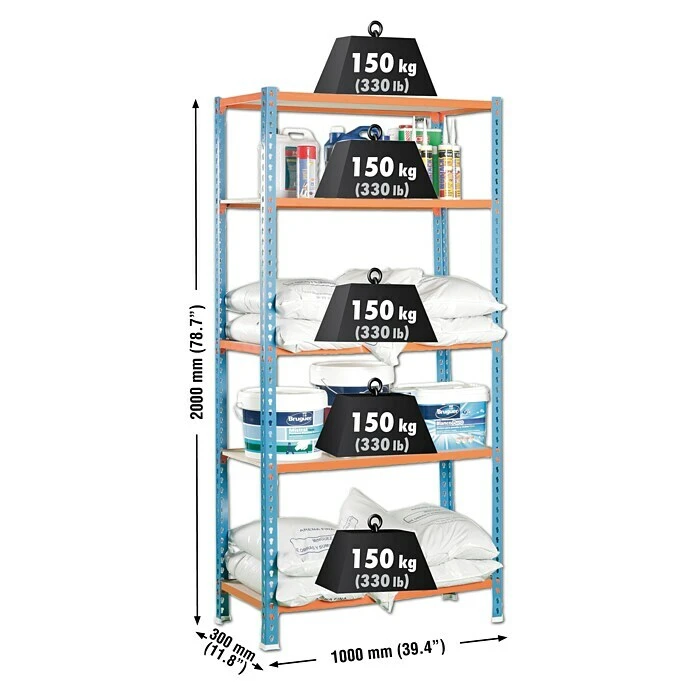 Simonrack Maderclick Metallregal Plus L X B X H: 30 X 100 X 200 Cm, Traglast: 150 Kg/Boden, Anzahl Böden: 5, Stecken, Blau/Orange 4 Simonrack Maderclick Metallregal Plus L X B X H: 30 X 100 X 200 Cm, Traglast: 150 Kg/Boden, Anzahl Böden: 5, Stecken, Blau/Orange – Bild 2