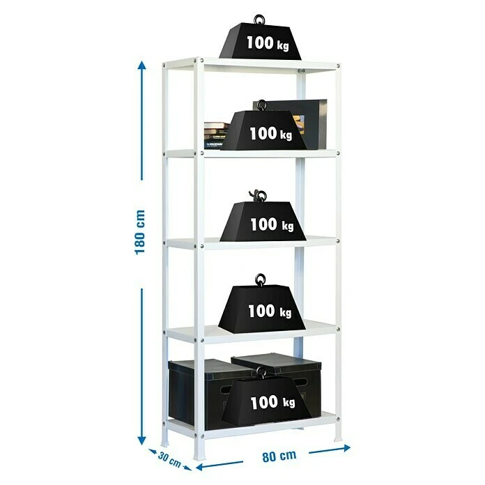 Simonrack Homeclassic Metallregal L X B X H: 30 X 80 X 180 Cm, Traglast: 100 Kg/Boden, Anzahl Böden: 5 Stk., Schrauben, Weiß 5 Simonrack Homeclassic Metallregal L X B X H: 30 X 80 X 180 Cm, Traglast: 100 Kg/Boden, Anzahl Böden: 5 Stk., Schrauben, Weiß – Bild 3