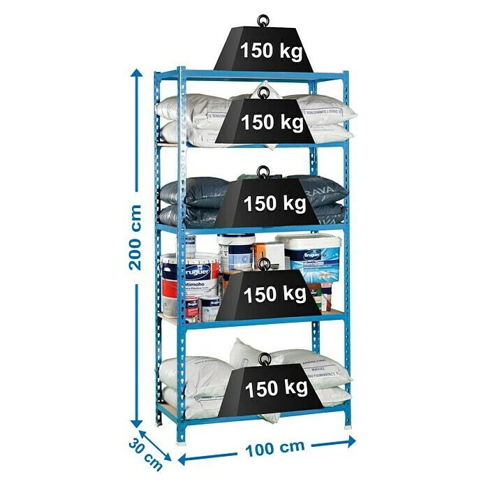 Simonrack Maderclick Metallregal Plus L X B X H: 30 X 100 X 200 Cm, Traglast: 150 Kg/Boden, Anzahl Böden: 5, Stecken, Blau 5 Simonrack Maderclick Metallregal Plus L X B X H: 30 X 100 X 200 Cm, Traglast: 150 Kg/Boden, Anzahl Böden: 5, Stecken, Blau – Bild 3